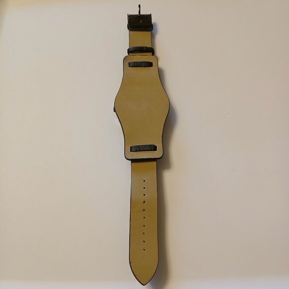 Cruise Club Men's Black Round Dial Wide Strap Faux Leather Band Watch - Picture 3 of 14